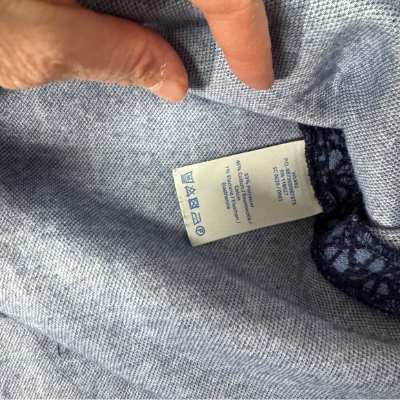 Boden Sarah Ottoman Jacquard Floral Blue Top w/ Reverse Collar 3/4 Sleeves 14 - Picture 6 of 10